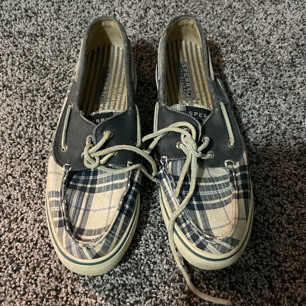 Sperry blue plaid boat shoes